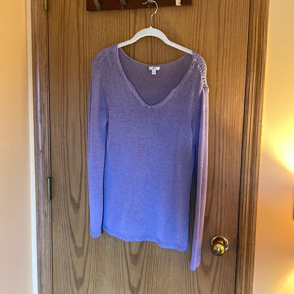 Purple J.Jill wide knit long sleeve sweater in size L has a slight V neck.